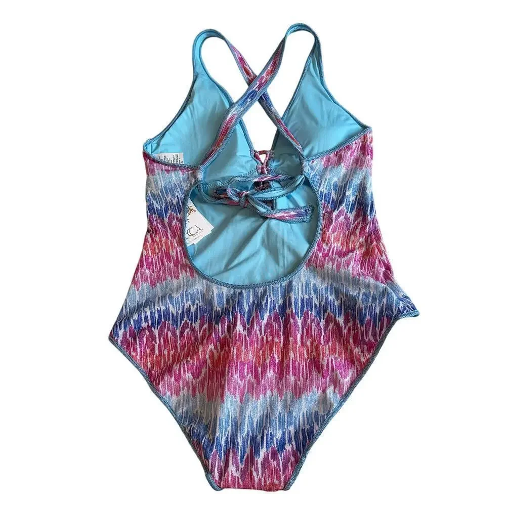 BECCA Joshua Tree One Piece Swimsuit Plunge Neck Adjustable Strap Medium